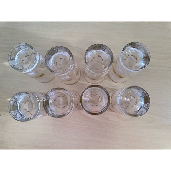 8 Vintage 1950's Block Geometric Tom Collins Glasses Gold Rim Metal Carrier - Picture 4 of 12